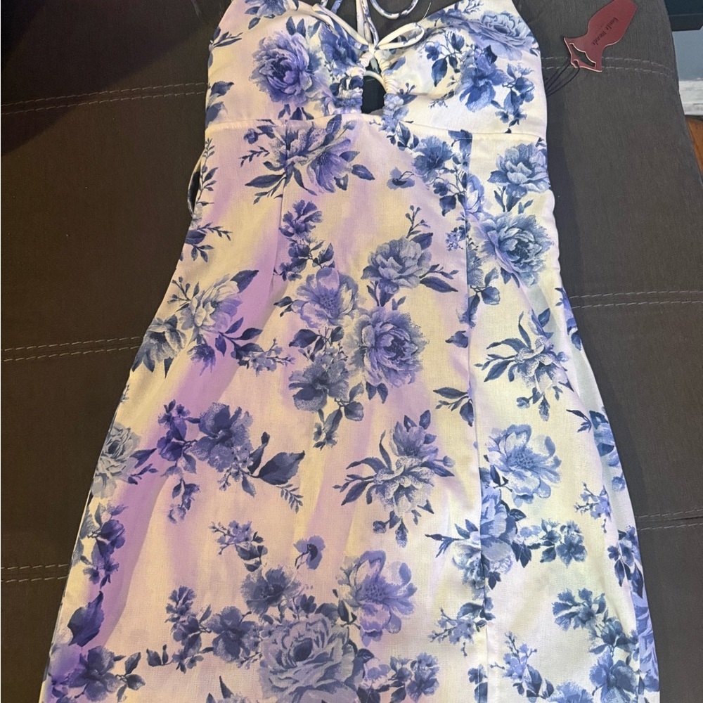 Haute Monde Blue and White Floral Midi Dress